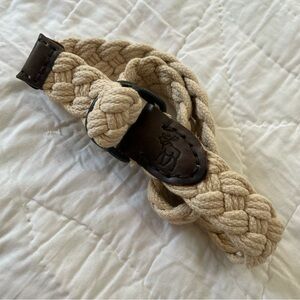 VTG Abercrombie & Fitch Braided Rope Belt Tan Leather Buckle Coastal Size 32 Y2K